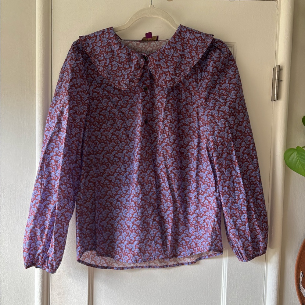 J. Crew Purple and Blue Floral Blouse